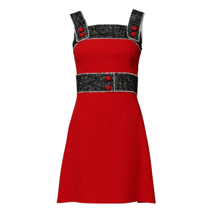 Dolce & Gabbana Women's A Line Flared Sleeveless Mohair Alpaca Silk & Cotton Mini Dress - Black Red