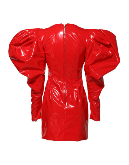 Dolce & Gabbana Women's Round Neck Polyester Silk Polyamide & Patent Leather Mini Dress - Red