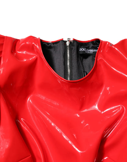Dolce & Gabbana Women's Round Neck Polyester Silk Polyamide & Patent Leather Mini Dress - Red