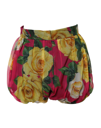 Dolce & Gabbana Women's High Rise Silk Shorts - Pink Red Floral Print
