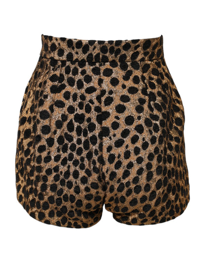 Dolce & Gabbana Women's High Rise Polyester & Film Fiber Shorts - Brown Leopard Print Print