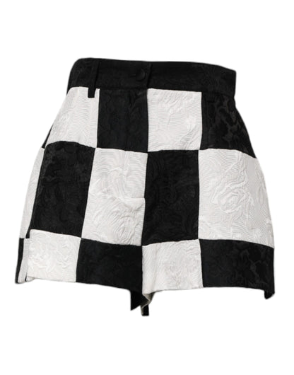 Dolce & Gabbana Black White Floral Brocade Hot Pants Shorts