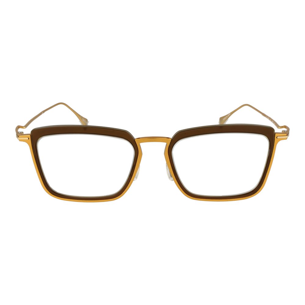 Eyeglasses Frames by Yohji Yamamoto for women in metal gold features an refined silhouette, showcasing a sophisticated gold coloured frame and refined full-frame frame design for a refined look.