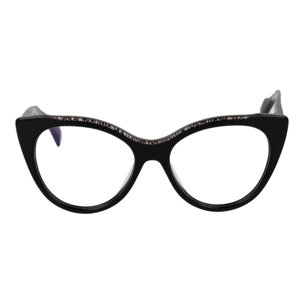 Eyeglasses Frames by Yohji Yamamoto for women in plastic black showcases a reflective silhouette, artfully incorporating a sophisticated black coloured frame with a distinct full-frame frame design.