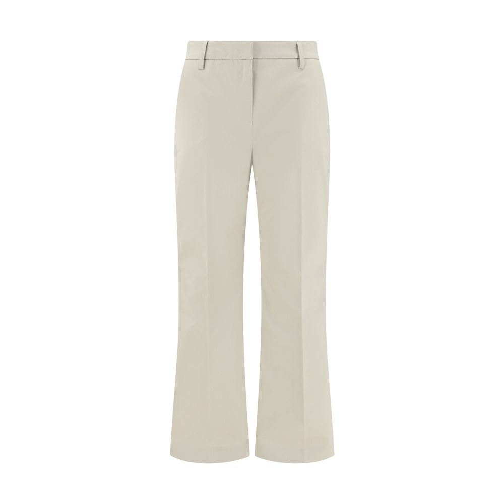 Trousers by True Royal for women in stretch cotton beige & patterned presents a smart silhouette, meticulously detailed with a smart flared & regular-fit, a smart long, and a smart .