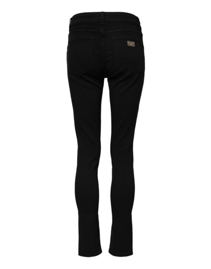 Dolce & Gabbana Women's Skinny Mid Rise Stretch Denim Cotton Jeans - Black
