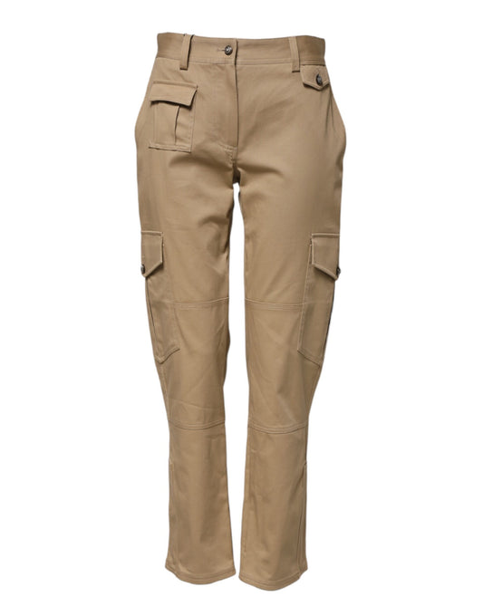 Dolce & Gabbana Women's Tapered Leg Mid Rise Stretch Cotton Cargo Pants - Beige