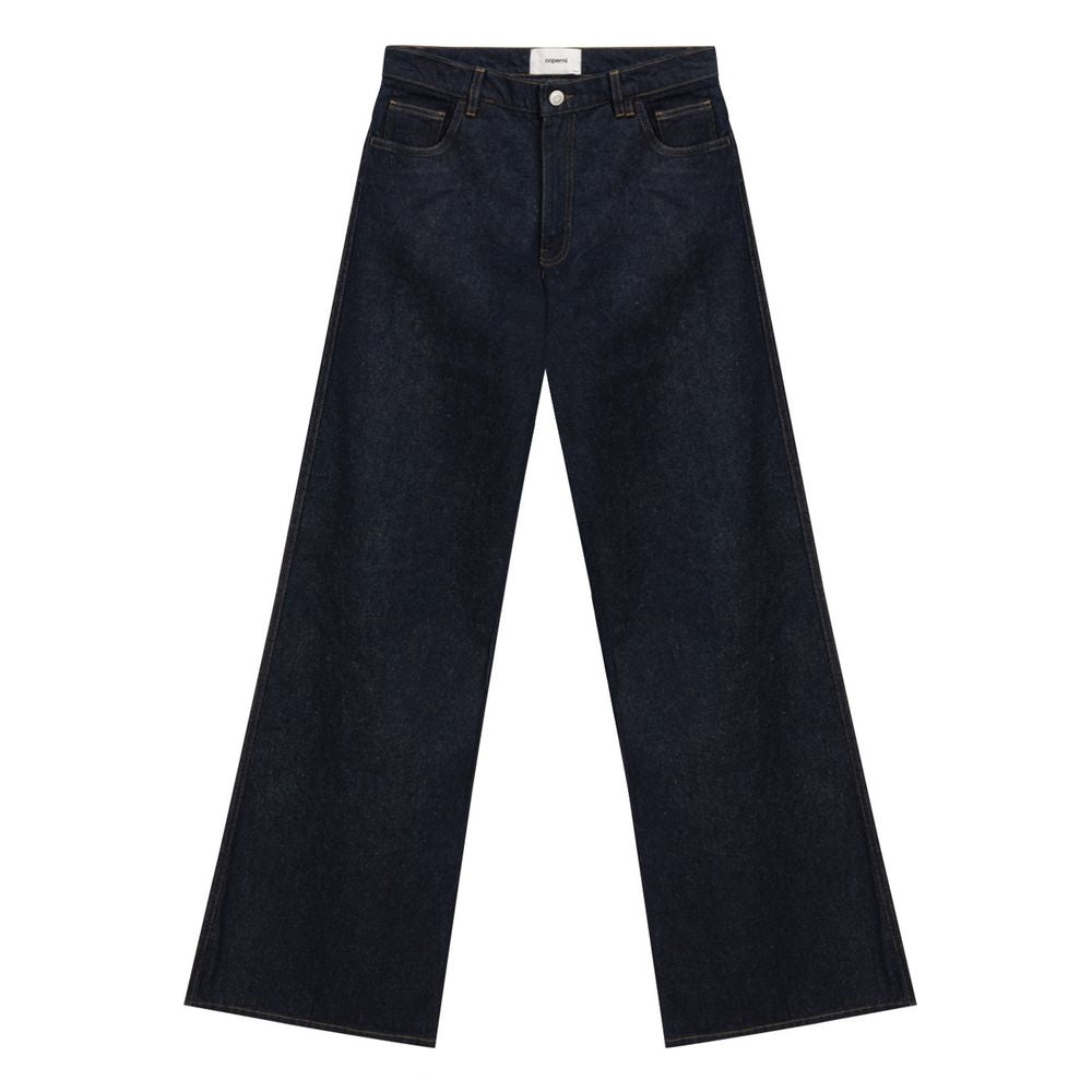 Jeans by Coperni for women in leather & cotton dark-blue & white features a refined silhouette with a refined wide, defined by a high rise and a refined long for a refined finish.