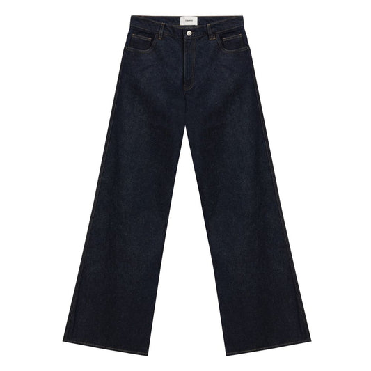 Jeans by Coperni for women in leather & cotton dark-blue & white features a refined silhouette with a refined wide, defined by a high rise and a refined long for a refined finish.