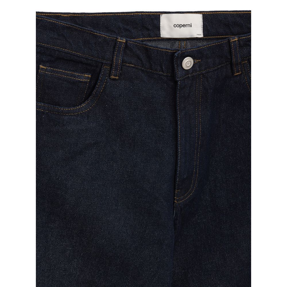 Jeans by Coperni for women in leather & cotton dark-blue & white features an sartorial wide and long with a high rise cut for a sartorial finish.
