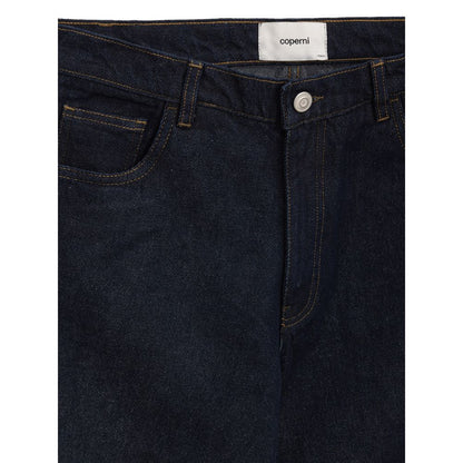 Jeans by Coperni for women in leather & cotton dark-blue & white features an sartorial wide and long with a high rise cut for a sartorial finish.
