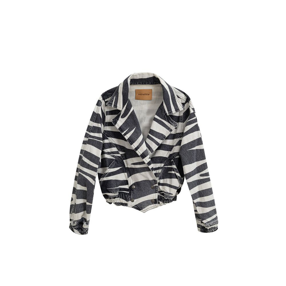 Blazer by Retrofête for unisex in denim cotton black & white showcases a polished silhouette, highlighted by a refined and polished for a sophisticated finish.