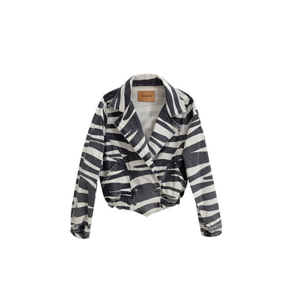 Blazer by Retrofête for unisex in denim cotton black & white showcases a polished silhouette, highlighted by a refined and polished for a sophisticated finish.