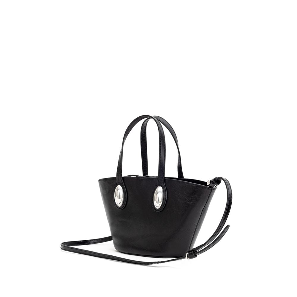Mini Shoulder Dome Bag by Alexander Wang for women in leather & metal black features a stately silhouette, showcasing a secure , ample single-compartment, and stately shoulder-strap, adjustable-strap & handle for a stately finish.