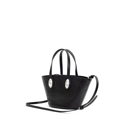Mini Shoulder Dome Bag by Alexander Wang for women in leather & metal black features a stately silhouette, showcasing a secure , ample single-compartment, and stately shoulder-strap, adjustable-strap & handle for a stately finish.