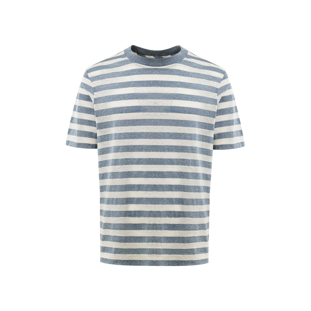 Dress by Gran Sasso for unisex in cotton blue, gray, white & striped features an magnificent silhouette, artfully detailed with a magnificent crew neckline and short-sleeve that flows into an magnificent short.