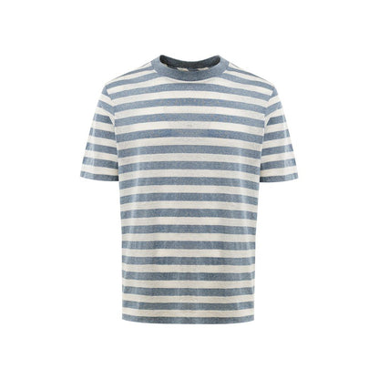 Dress by Gran Sasso for unisex in cotton blue, gray, white & striped features an magnificent silhouette, artfully detailed with a magnificent crew neckline and short-sleeve that flows into an magnificent short.