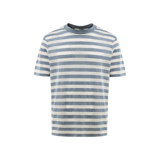 Dress by Gran Sasso for unisex in cotton blue, gray, white & striped features an magnificent silhouette, artfully detailed with a magnificent crew neckline and short-sleeve that flows into an magnificent short.