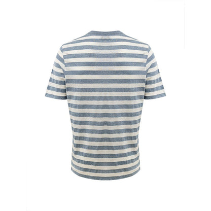 Dress by Gran Sasso for unisex in cotton blue, gray, white & striped features an sultry silhouette defined by a crew neckline and , falling to an sultry short for a sultry look.
