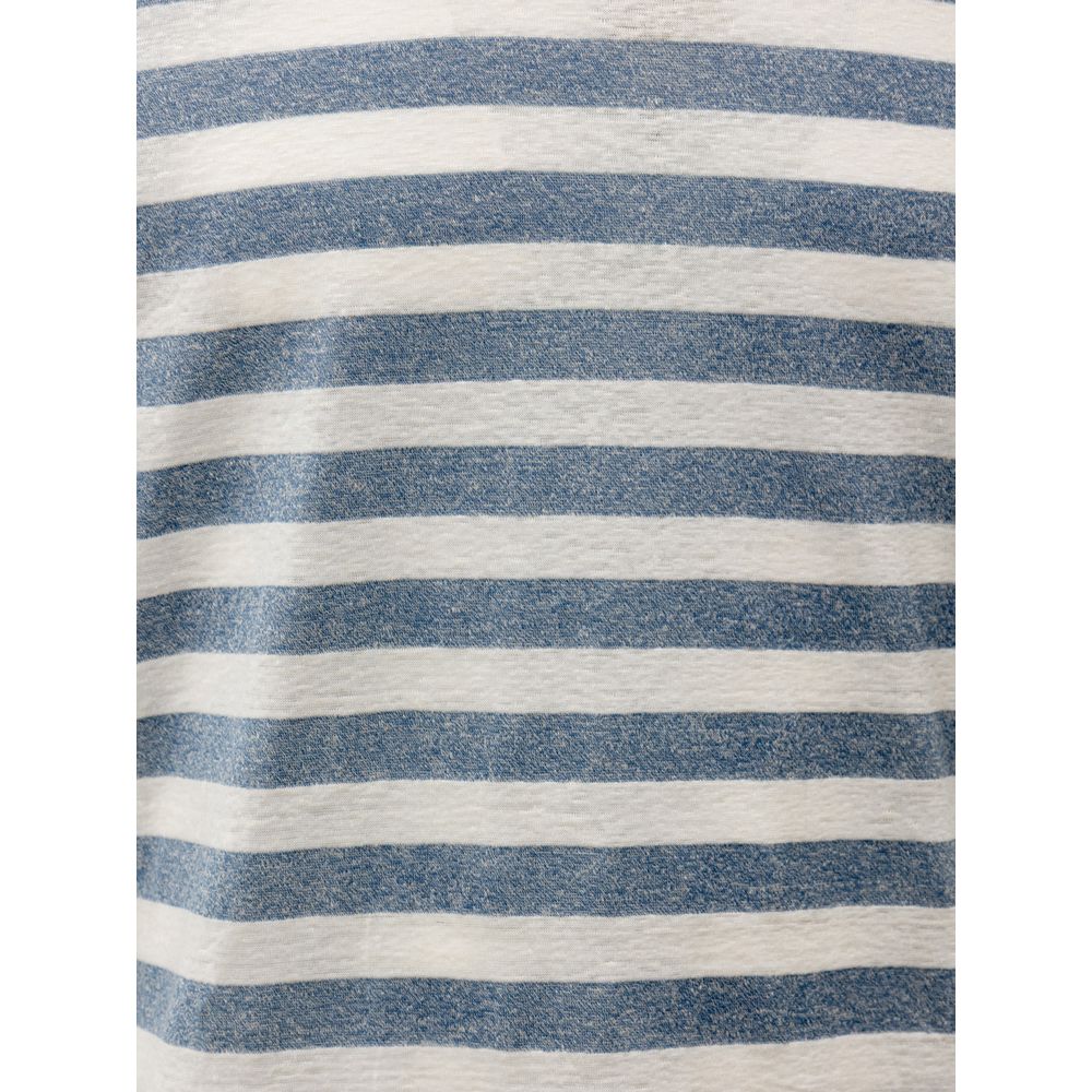 Dress by Gran Sasso for unisex in cotton blue, gray, white & striped features an cute silhouette, detailed with a and crew neckline that elegantly flows into a cute short.