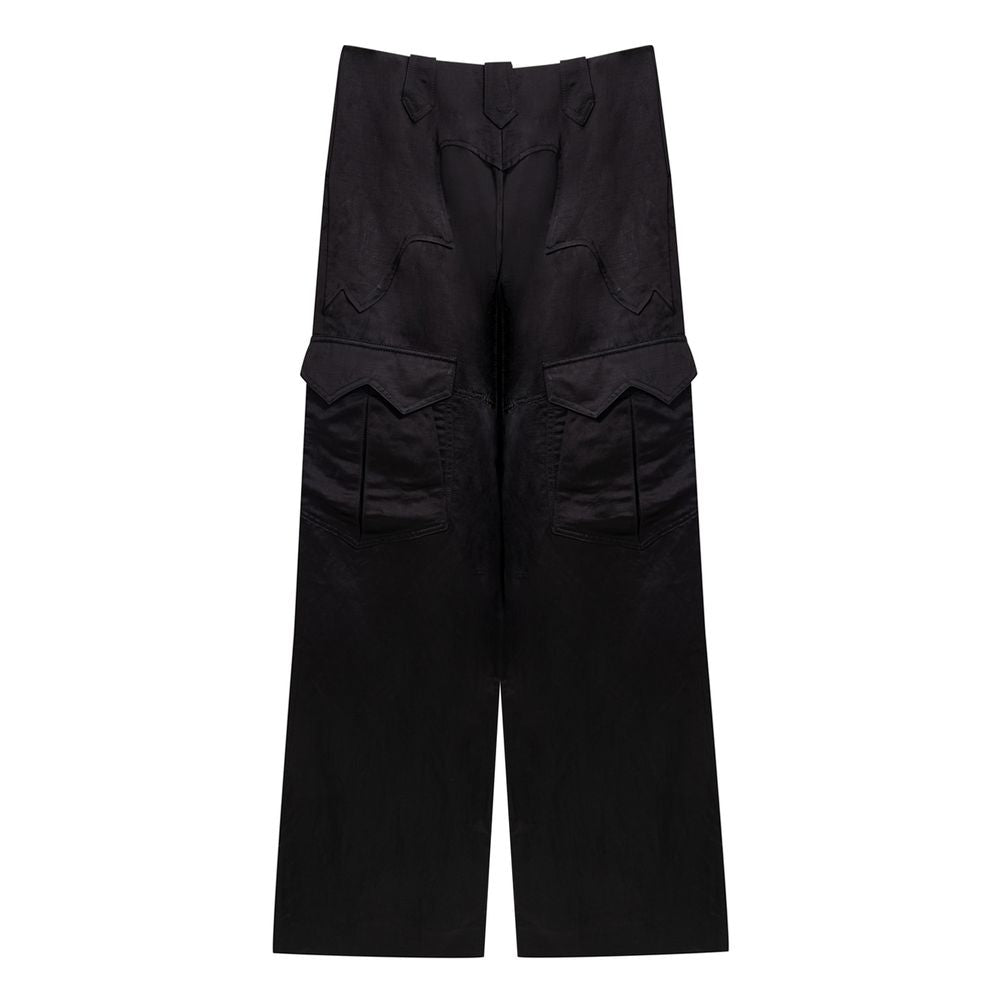 Cargo Pants by Tom Ford for women in linen & viscose black features a sartorial silhouette, showcasing a sophisticated relaxed-fit & wide with a refined long and elegant .