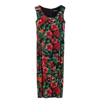Dress by Dolce & Gabbana for women in stretch viscose bicolour, red & print features an sultry silhouette defined by a round neckline and sleeveless, falling to an sultry for a sultry look.