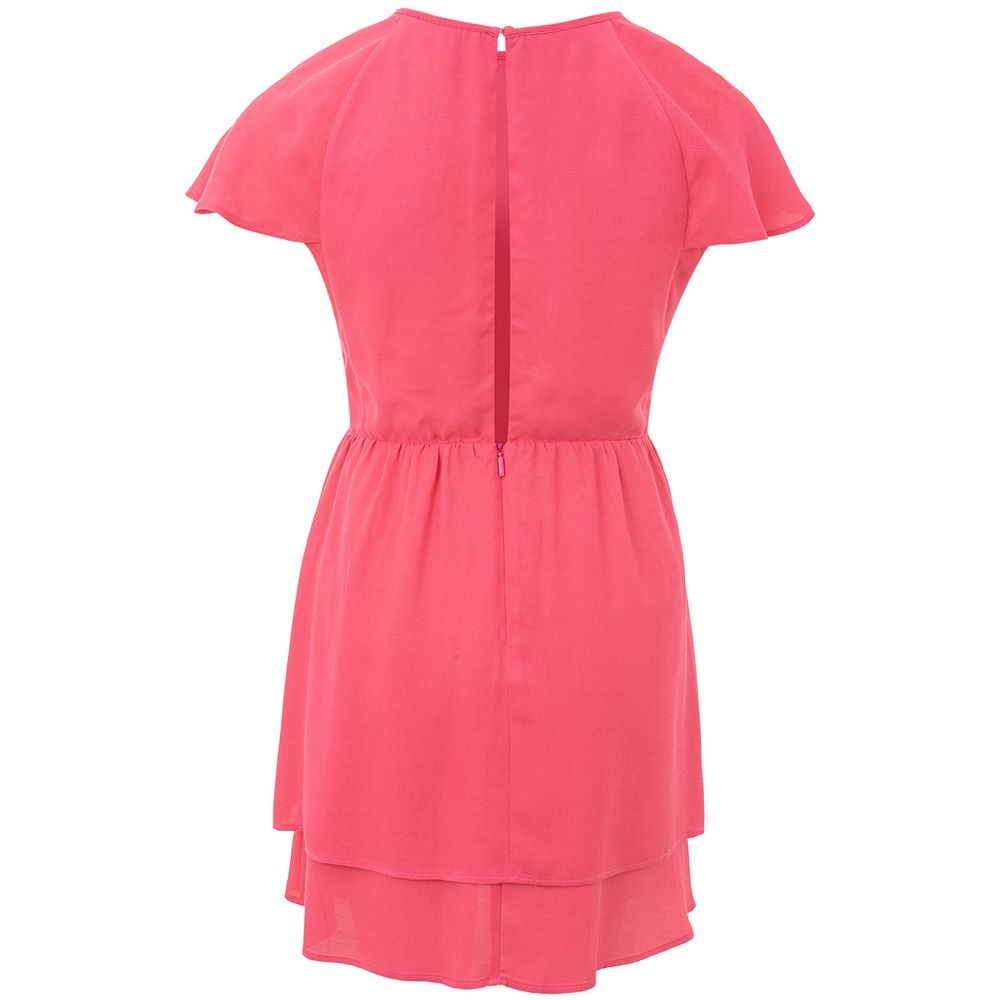 Dress by Armani Exchange for women in viscose & metal fuchsia presents a sinuous silhouette, showcasing a sophisticated round neckline and detailed with a sinuous short mini for a refined finish.