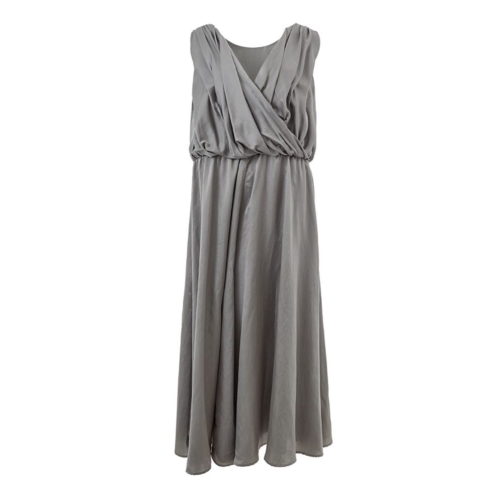 Dress by Lardini for women in cotton & silk gray presents a sinuous silhouette, showcasing a sophisticated v-neck neckline and sleeveless detailed with a sinuous for a refined finish.