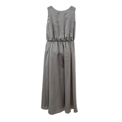 Dress by Lardini for women in cotton & silk gray features an sultry silhouette defined by a v-neck neckline and , falling to an sultry for a sultry look.
