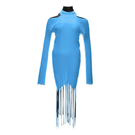 Dress by Bottega Veneta for women in cotton & silk blue & checkered showcases a striking silhouette, elegantly detailed with a , refined , and a striking for a striking finish.