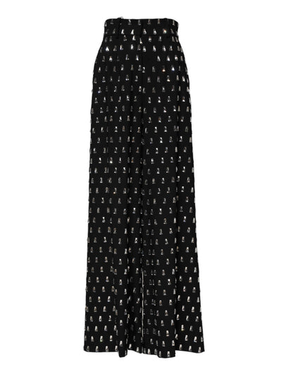 Dolce & Gabbana 9 To 5 Women's Wide High Rise Virgin Wool & Crystal Jeans - Black