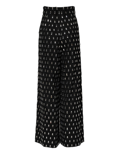 Dolce & Gabbana 9 To 5 Women's Wide High Rise Virgin Wool & Crystal Jeans - Black