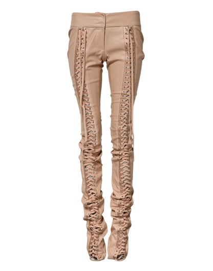 Dolce & Gabbana Women's Skinny Mid High Rise Lace Polyester & Polyurethane Jeans - Beige