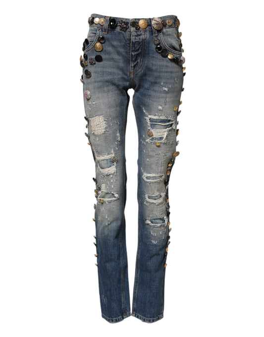 Dolce & Gabbana Women's Skinny Mid Rise Denim Cotton Jeans - Blue