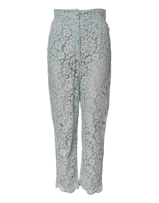 Dolce & Gabbana Women's Straight High Rise Cotton Nylon Viscose & Lace Trousers - Mint Green Floral