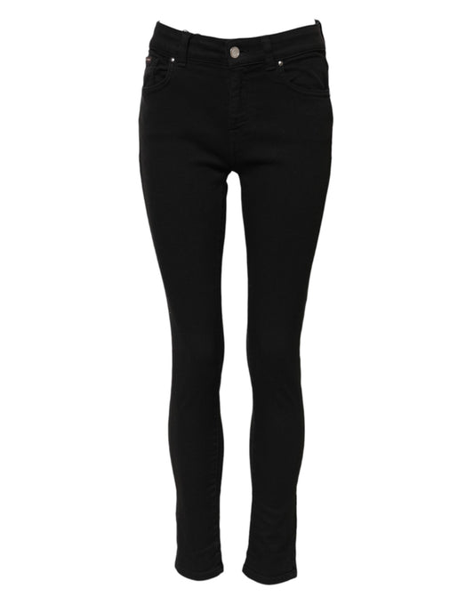 Dolce & Gabbana Women's Skinny Mid Rise Stretch Denim Cotton Jeans - Black