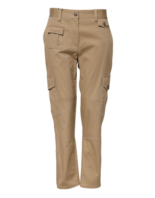 Dolce & Gabbana Women's Tapered Leg Mid Rise Stretch Cotton Cargo Pants - Beige