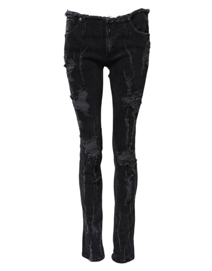 Dolce & Gabbana Women's Skinny Mid Rise Denim Cotton Jeans - Black