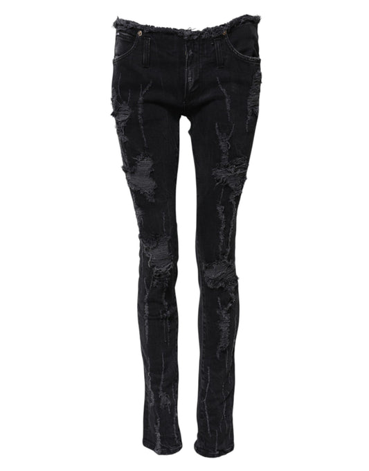 Dolce & Gabbana Women's Skinny Mid Rise Denim Cotton Jeans - Black