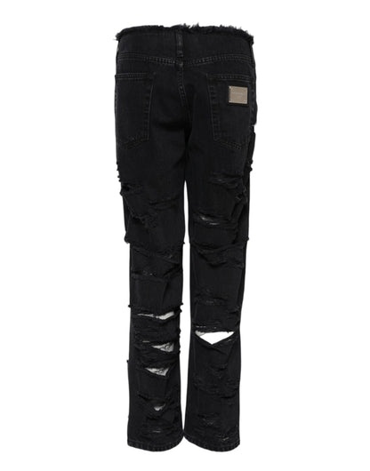 Dolce & Gabbana Women's Straight Mid Rise Denim Cotton Jeans - Black