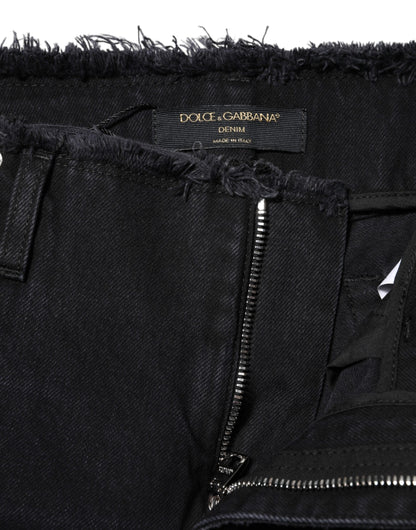 Dolce & Gabbana Women's Straight Mid Rise Denim Cotton Jeans - Black