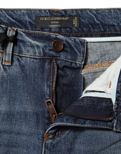 Dolce & Gabbana Heart Women's Boyfriend Mid Rise Cotton Denim & Rhinestone Jeans - Blue