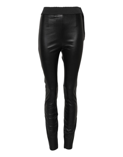 Dolce & Gabbana Women's Skinny Slim Lambskin Leather Trousers - Black