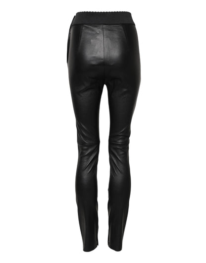 Dolce & Gabbana Women's Skinny Slim Lambskin Leather Trousers - Black