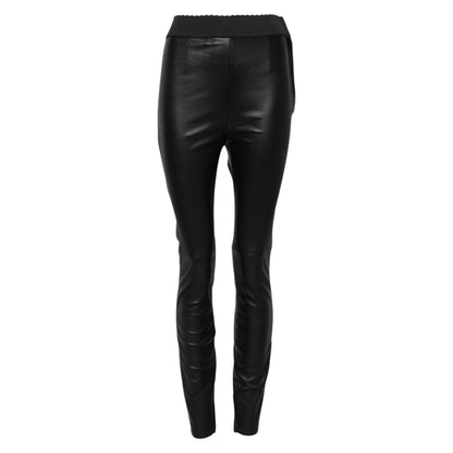Dolce & Gabbana Women's Skinny Slim Lambskin Leather Trousers - Black
