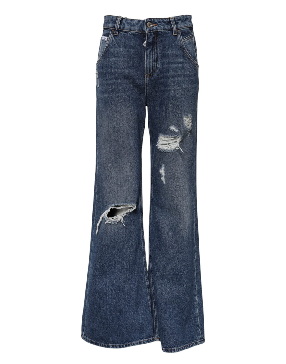 Dolce & Gabbana Women's Wide High Rise Denim Cotton Jeans - Blue