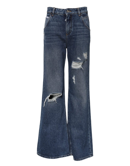 Dolce & Gabbana Women's Wide High Rise Denim Cotton Jeans - Blue