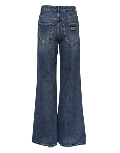 Dolce & Gabbana Women's Wide High Rise Denim Cotton Jeans - Blue