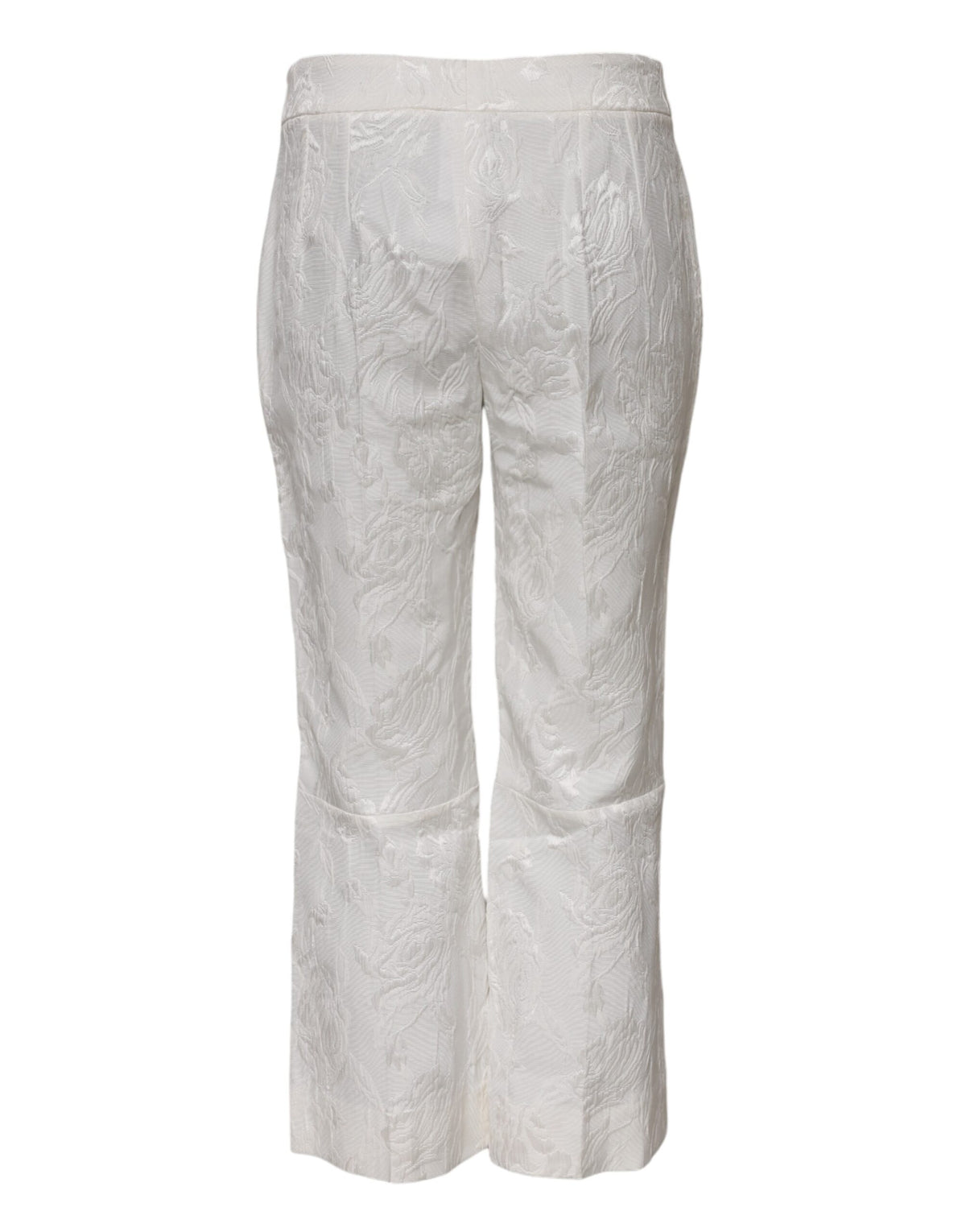 Dolce & Gabbana Women's Flared Regular Fit Cropped Mid Rise Stretch Viscose Cotton Jeans - White Floral Jacquard