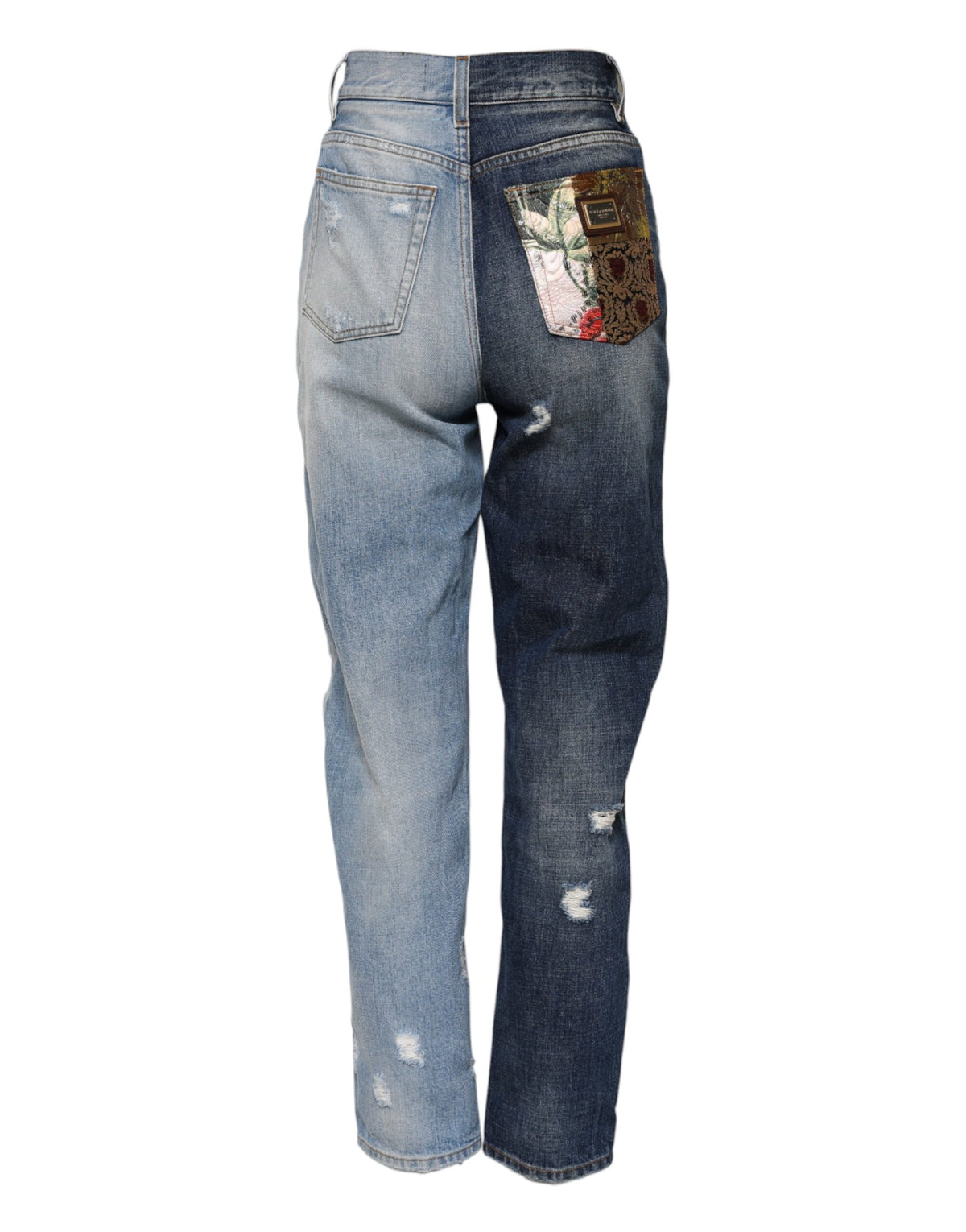 Dolce & Gabbana Women's Tapered Leg High Rise Cotton Denim Nylon Polyester & Silk Jeans - Multicolor Patchwork